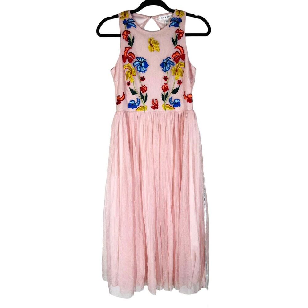 Frock & Frill ModCloth Pink Embellished Embroidered Floral Tulle Maxi Dress 6